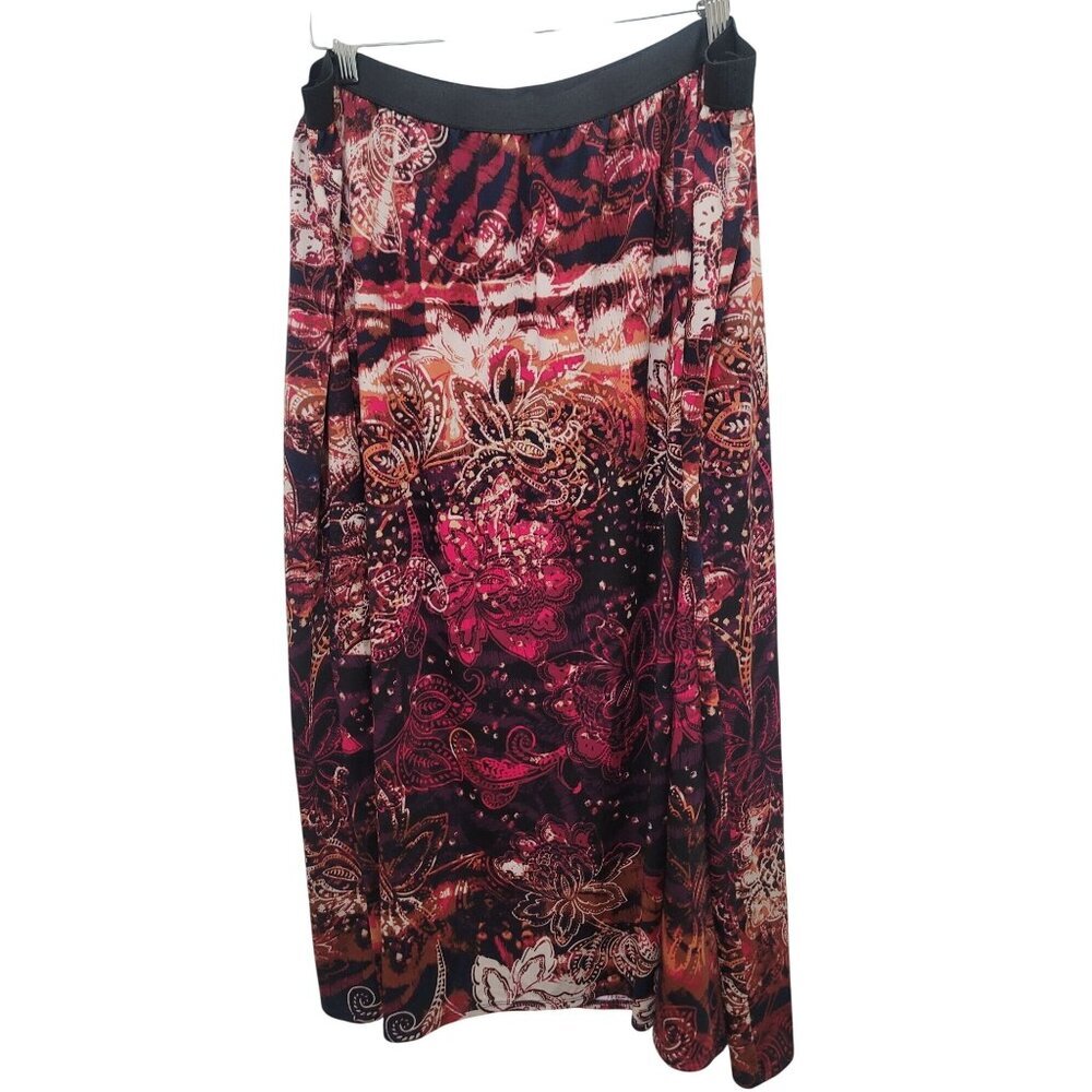 Kate & Mallory Maxi Skirt Women's 3X Elastic Waist Burgundy Paisley Floral Boho